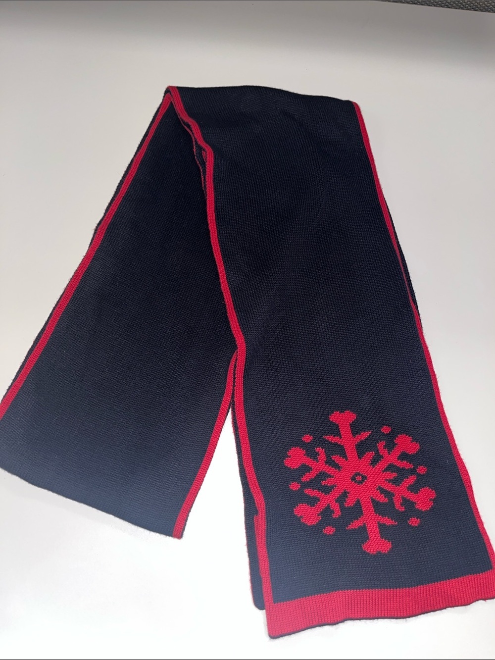 NILS Red & Black Knit Scarf with Snowflake Accent 74” Inches Long